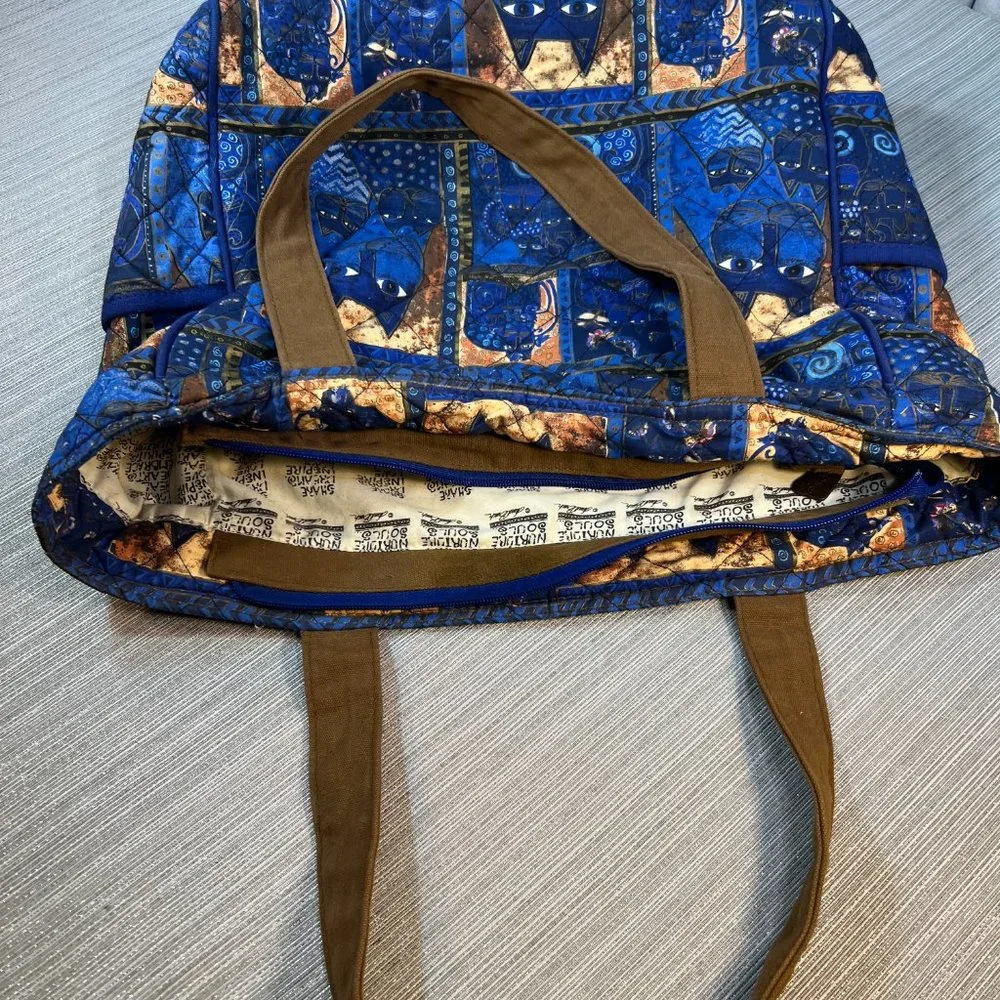 Laurel Burch Indigo Cats Patchwork Zippered Top Medium Tote - Picture 8 of 12